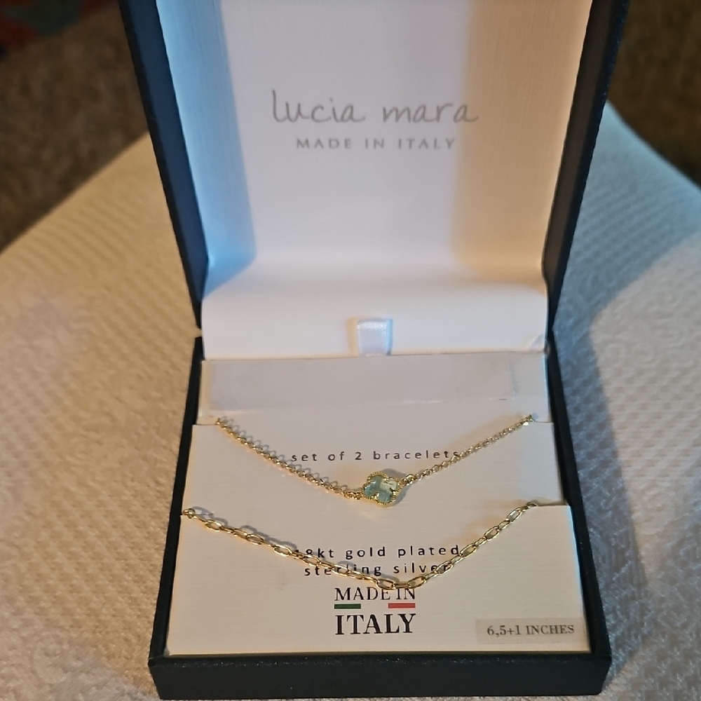 Lucia Mara Set Of 2  Bracelet Made It Italy 18kt gold Plated Adjuable NWOT